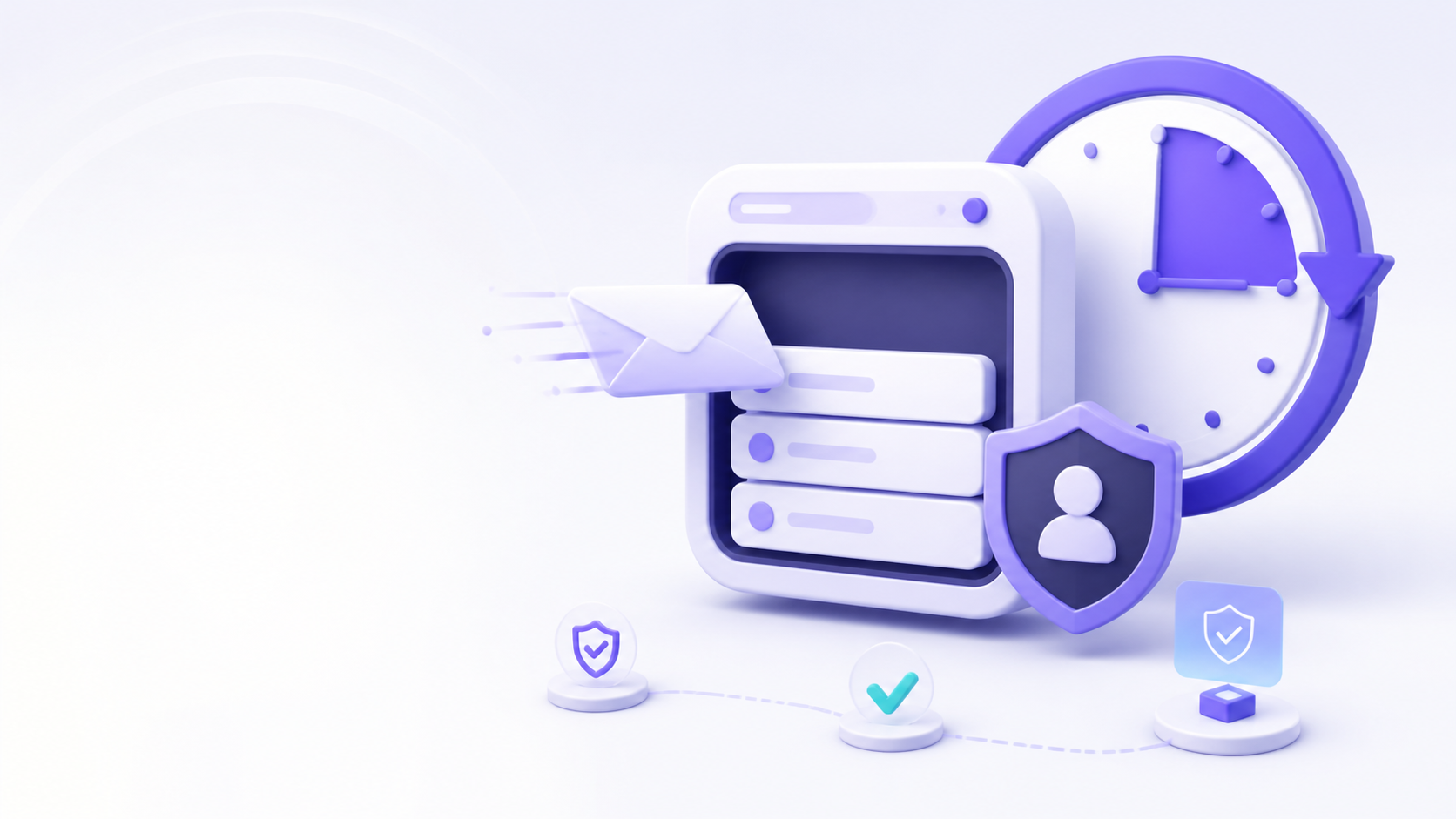 A temporary email inbox with a ten-minute timer, incoming envelope, and privacy shield.