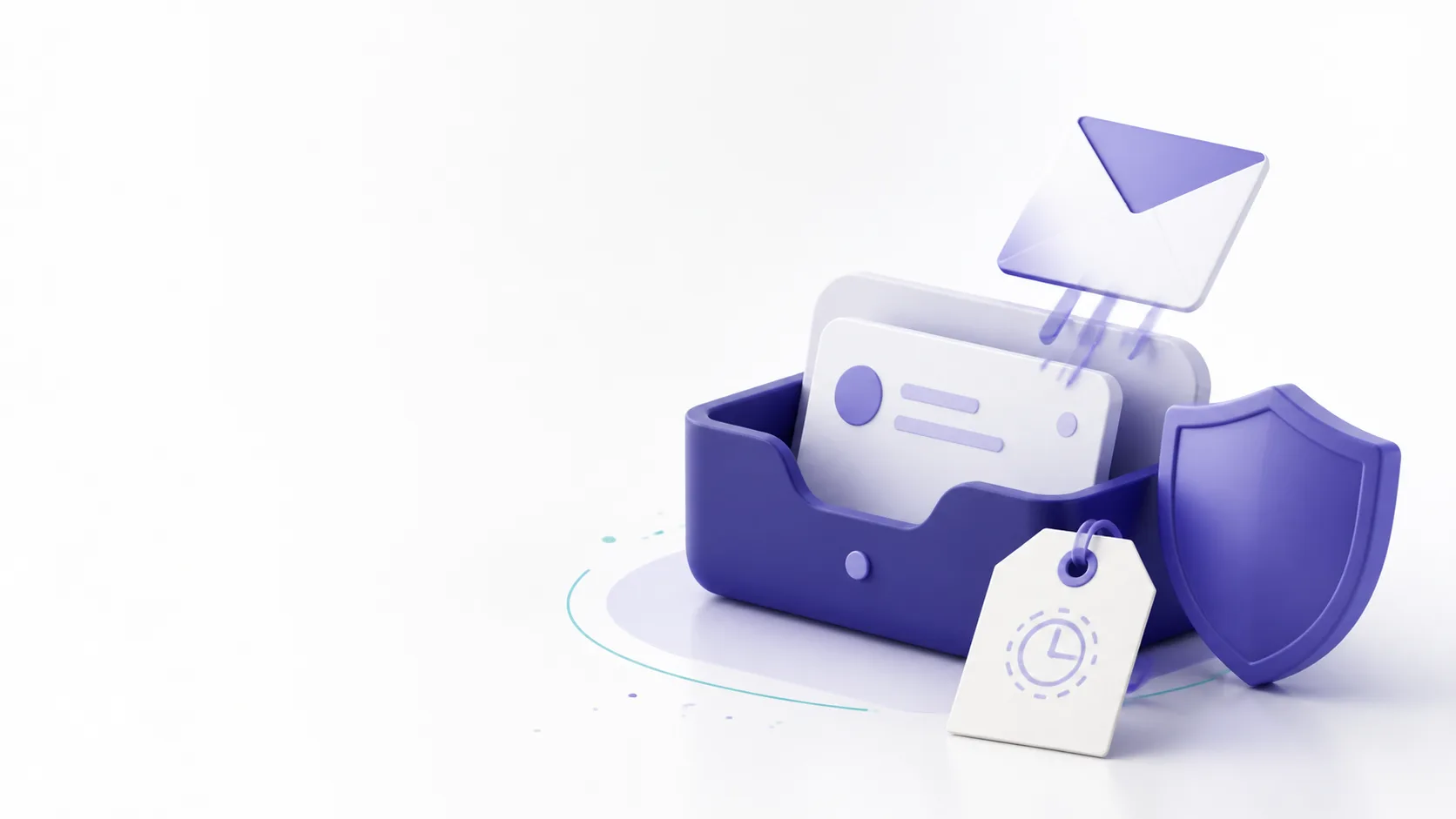 A temporary email inbox with an incoming envelope, one-use tag, and privacy shield.